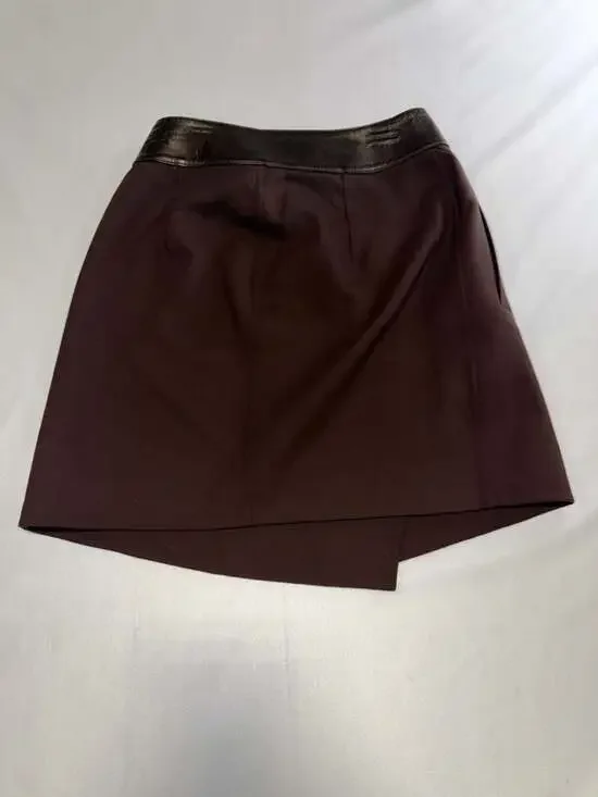 Gucci Brown Wool Wrap Skirt with Leather Trim & Gold Hardware Size 40